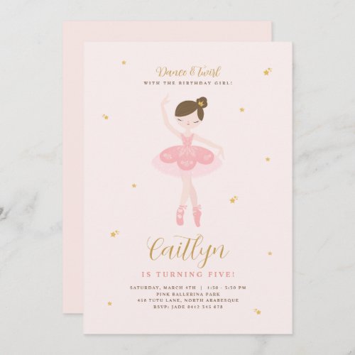 Pink  Gold Ballerina Birthday Invitation