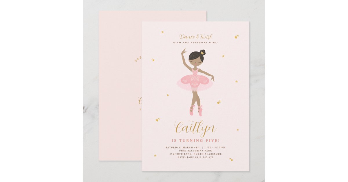 Pink & Gold Ballerina Birthday Invitation Zazzle