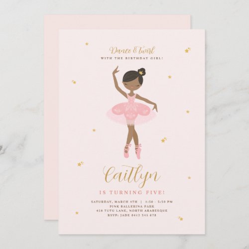 Pink  Gold Ballerina Birthday Invitation