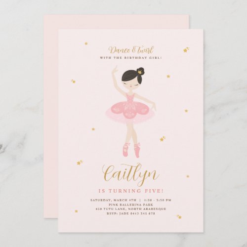 Pink  Gold Ballerina Birthday Invitation