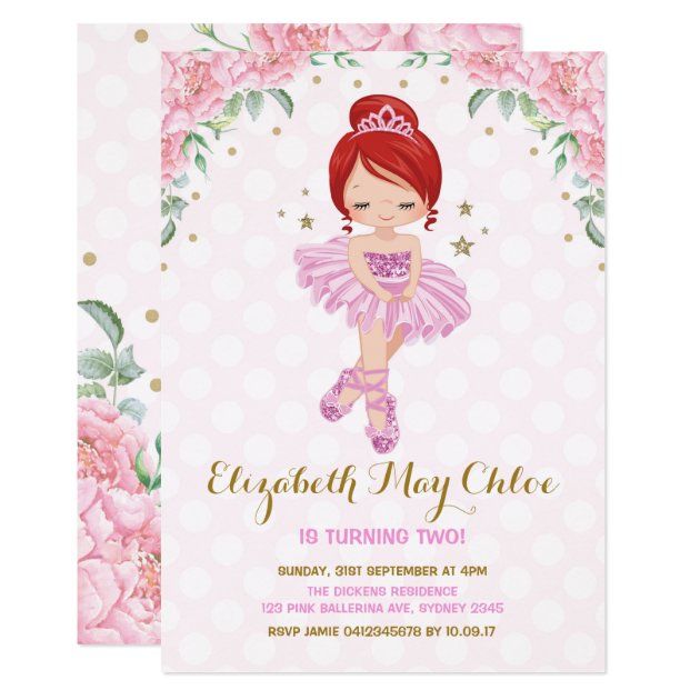 Pink Roses Girls Ballerina Ballet Teddy Party Thank You Cards