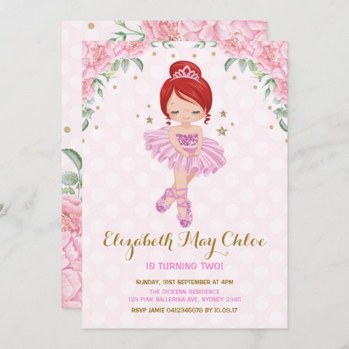 Pink Gold Ballerina Birthday Invite Princess Party