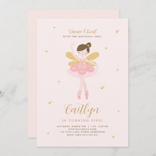 Pink & Gold Ballerina Fairy Birthday Invitation