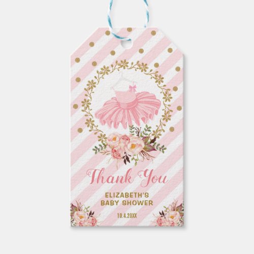 Pink  Gold Ballerina Tutu Baby Shower Birthday Gift Tags