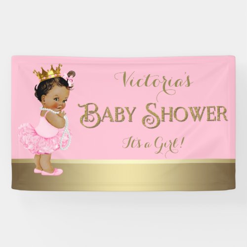 Pink Gold Ballerina Tutu Pearl Baby Shower Banner