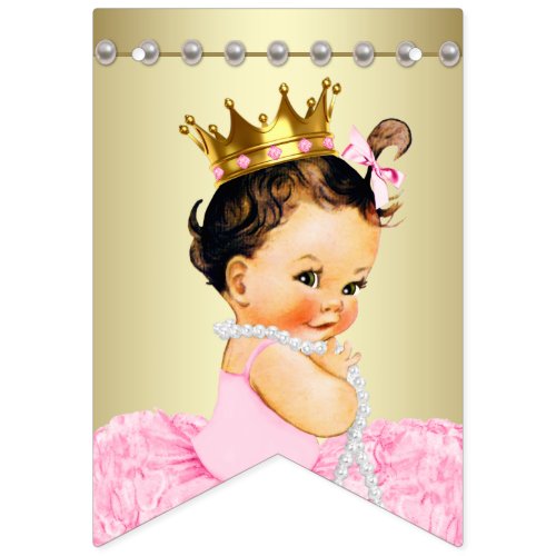 Pink Gold Ballerina Tutu Pearls Baby Shower Bunting Flags