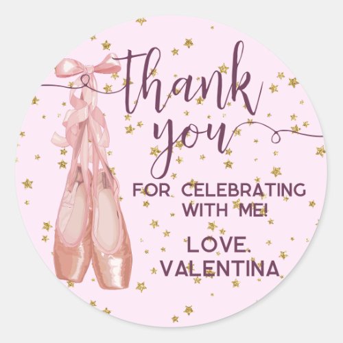 Pink  Gold Ballet Shoes Ballerina Party Thank You Classic Round Sticker