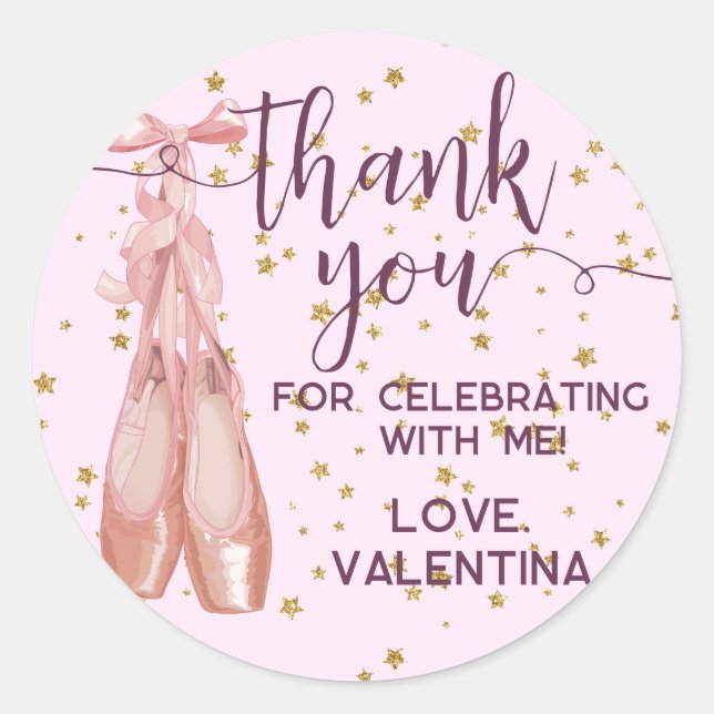 Pink & Gold Ballet Shoes Ballerina Party Thank You Classic Round Sticker (Front)