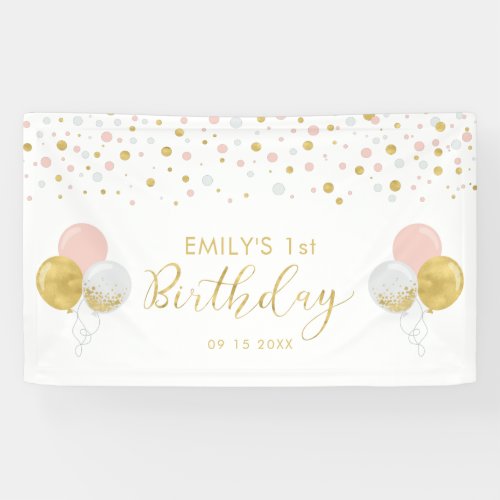 Pink  Gold Balloon 1st Birthday Banner