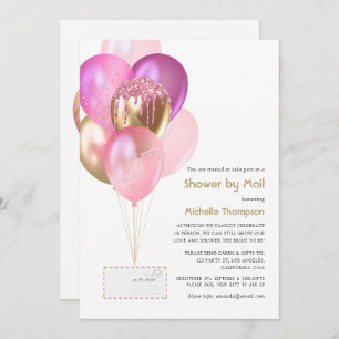 Pink & Gold Balloon Baby or Bridal Shower by Mail Invitation