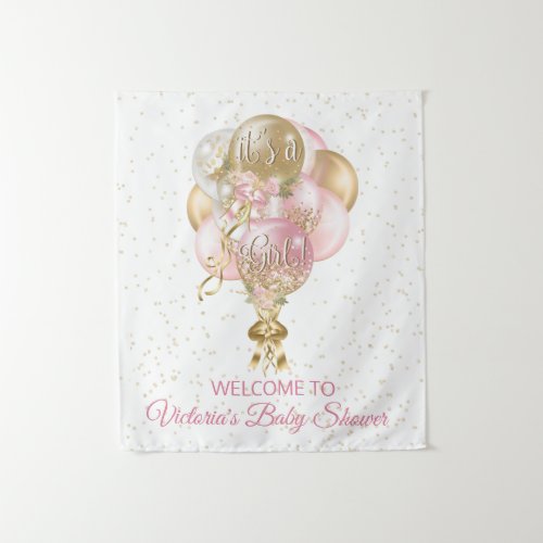 Pink Gold Balloon Baby Shower Banner Backdrop