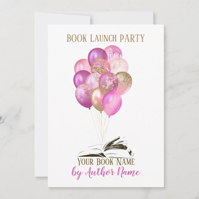 Pink Gold Balloon Book Launch Party Invitation (Front)