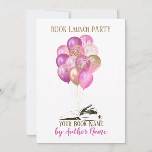 Pink Gold Balloon Book Launch Party Invitation