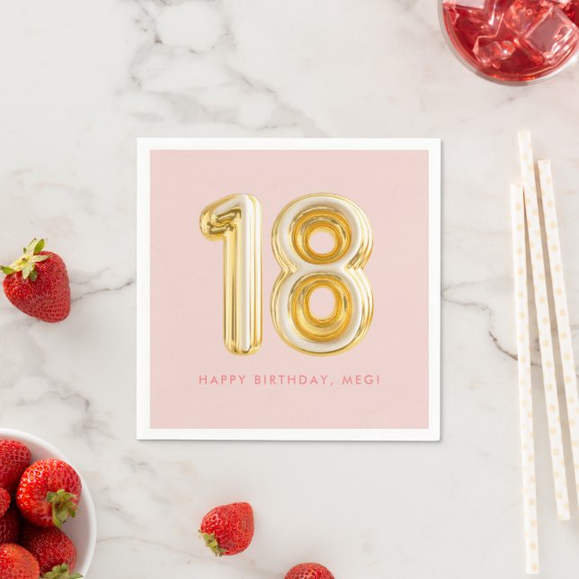 Pink Gold Balloon Eighteen 18th Birthday Party Napkins (Insitu)