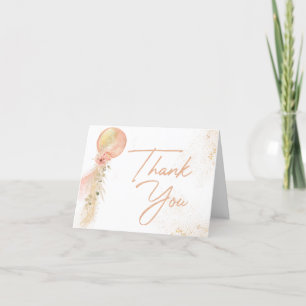 Pink Gold Balloon Eucalyptus greenery thank you Card