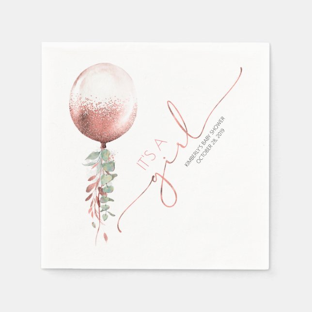 Pink Gold Balloon Garland Elegant Baby Shower Napkins (Front)