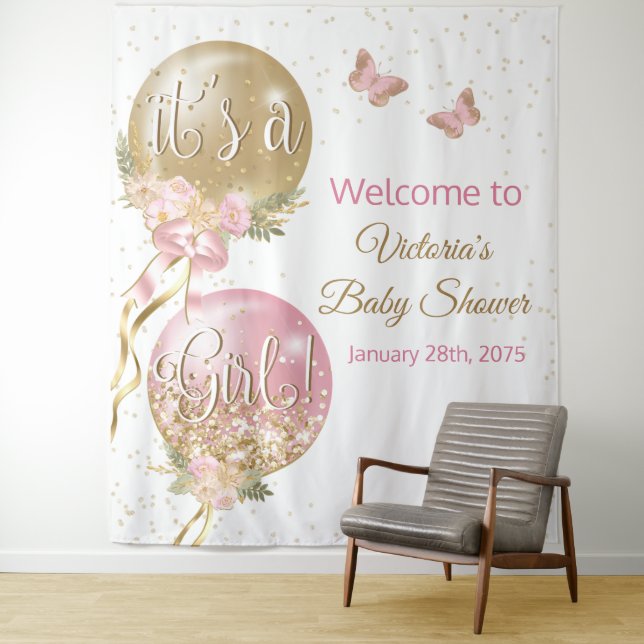 Pink Gold Balloon Girl Baby Shower XL Backdrop (In Situ)