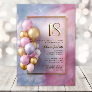 Pink Gold Balloons 18th Birthday Party Invitation