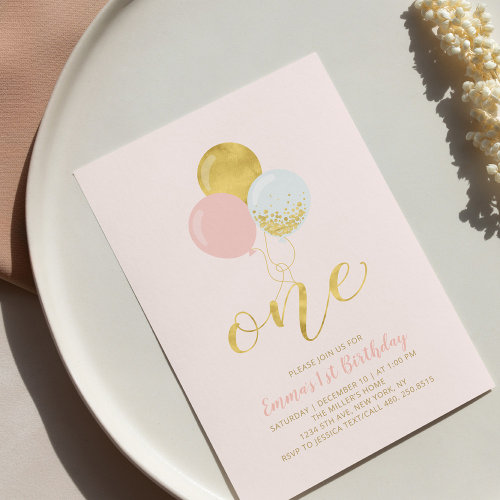 Pink & Gold Balloons 1st Girl Birthday Party