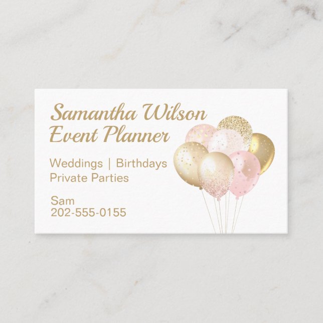 Pink Gold Balloons Business Card (Front)
