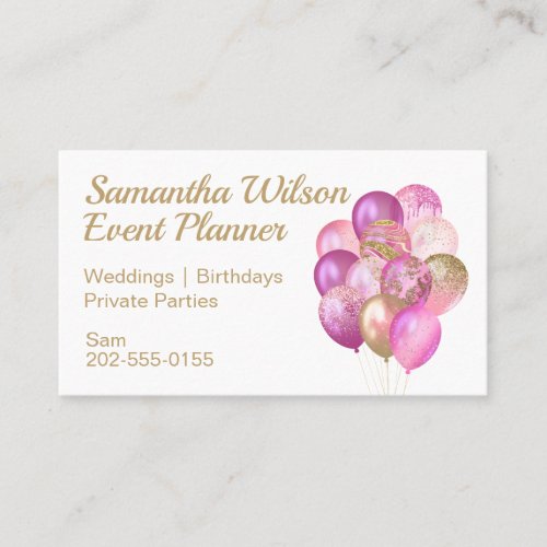 Pink Gold Balloons Business Card