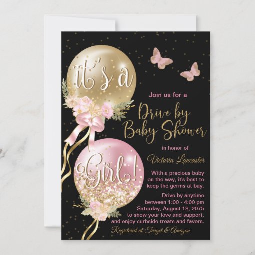 Pink Gold Balloons Butterflies Covid Baby Shower Invitation Zazzle