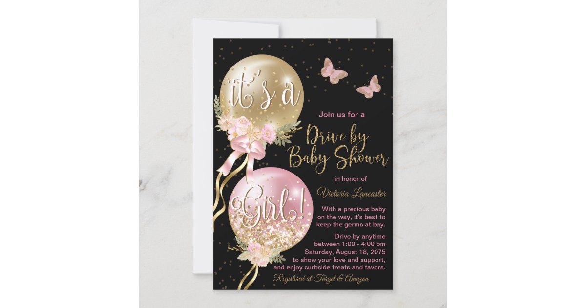 Pink Gold Balloons Butterflies Covid Baby Shower Invitation Zazzle