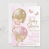 Pink Gold Balloons Butterfly Baby Shower Invitation (Front)