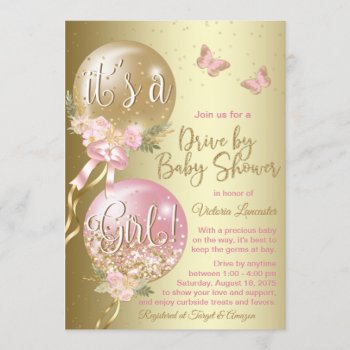 Pink Gold Balloons Butterfly Covid Baby Shower Invitation by The_Baby_Boutique at Zazzle