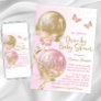 Pink Gold Balloons Butterfly Drive By Baby Shower Invitation