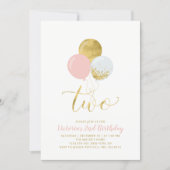 Pink & Gold Balloons | Girl 2nd Birthday Party Invitation (Front)
