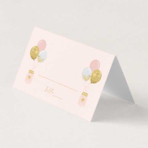 Pink Gold Balloons Girl Birthday Party Place Card