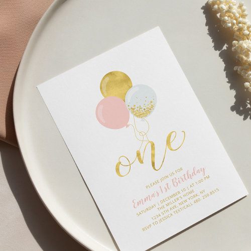 Pink & Gold Balloons | One 1st Girl Birthday Party