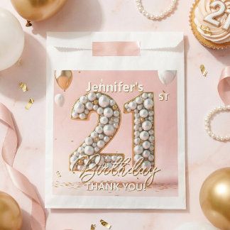 Pink Gold Balloons Pearl 21st Birthday Thank You Favor Bag