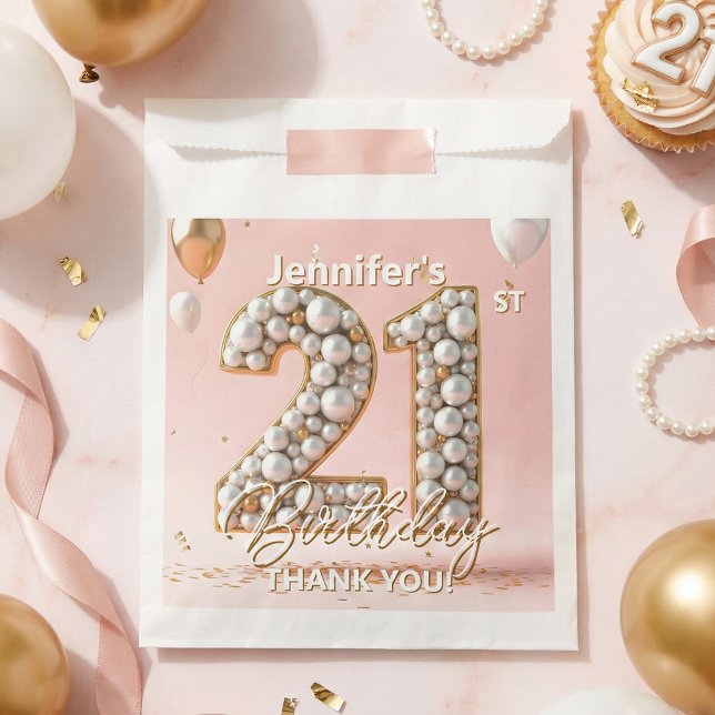Pink Gold Balloons Pearl 21st Birthday Thank You Favor Bag (Creator Uploaded)