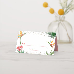 Pink Gold Bat Mitzvah Tropical Floral Watercolor Place Card