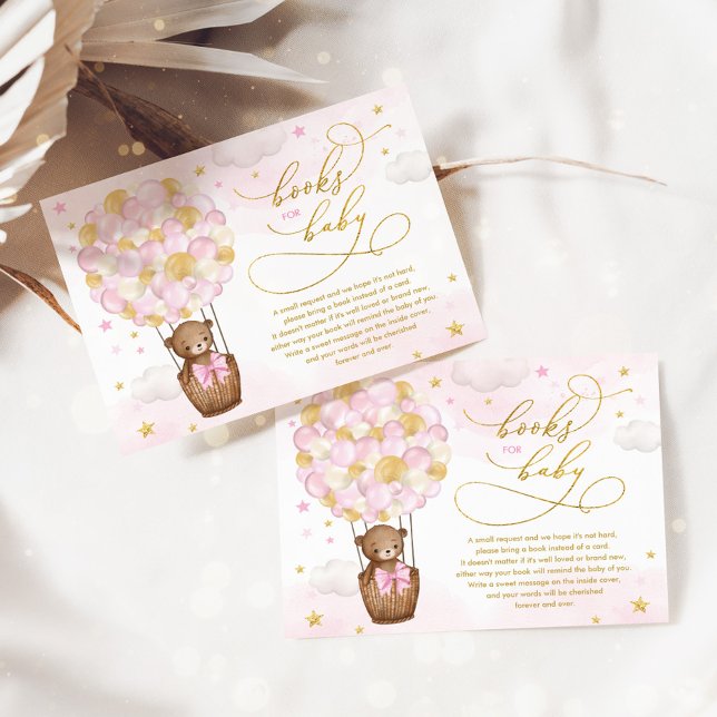 Pink Gold Bear Hot Air Balloon Books for Baby Girl Enclosure Card (Creator Uploaded)