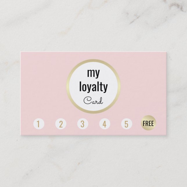Pink Gold Beauty Salon Customer Loyalty 6 Punch Card (Front)