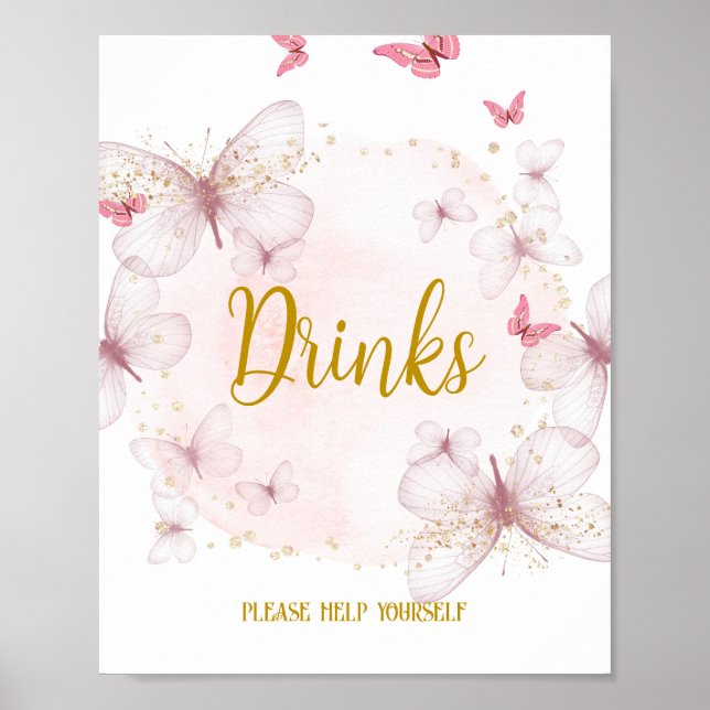Pink & Gold Birthday Drinks Table Sign (Front)