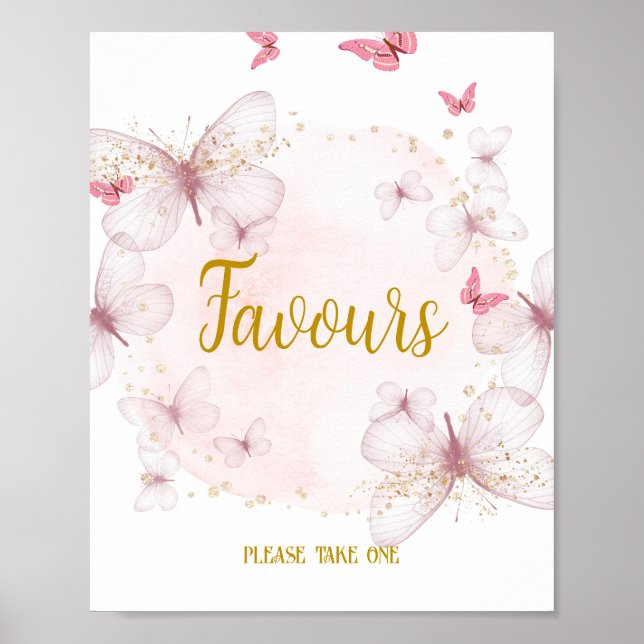 Pink & Gold Birthday Favors Table Sign (Front)