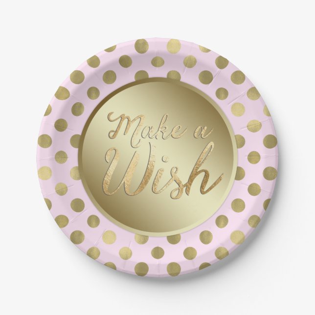 Pink Gold Birthday Party Paper Plates (Front)