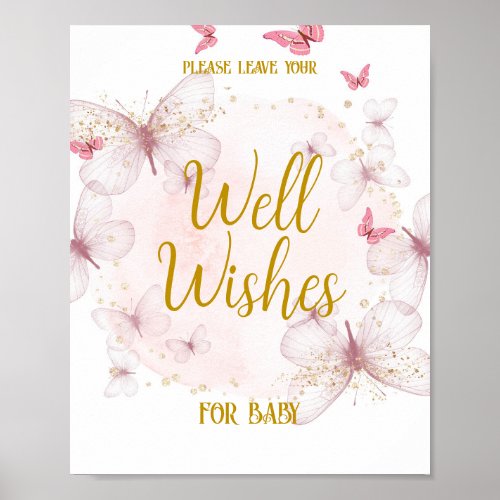 Pink  Gold Birthday Well Wishes Table Sign