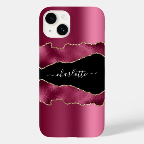 Pink gold black agate marble name script Case_Mate iPhone 14 case