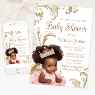 Pink Gold Black Baby Girl Shower Invitation