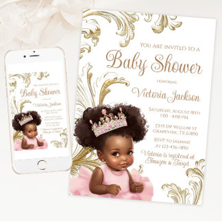 Pink Gold Black Baby Girl Shower Invitation