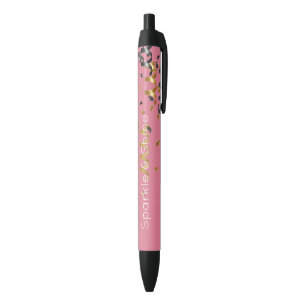 Pink Gold Black Confetti Pen