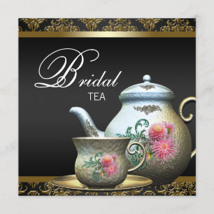 Pink Gold Black Damask Bridal Tea Shower Invitation