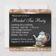 Pink Gold Black Damask Tea Cup Bridal Shower Invitation at Zazzle