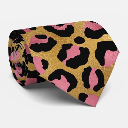 Pink gold black leopard print animal skin chic neck tie