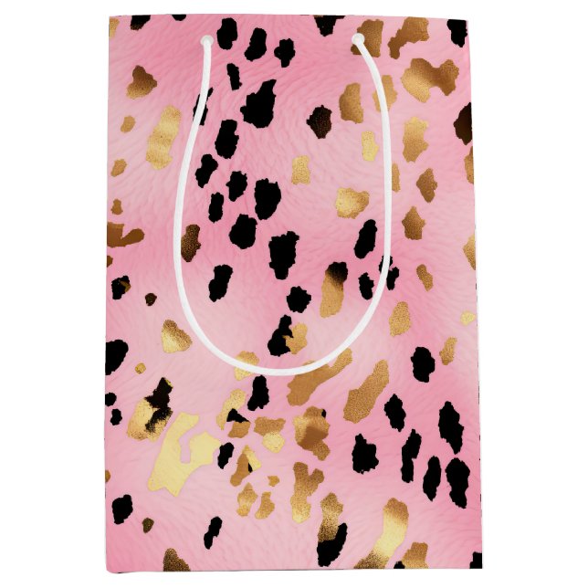 Pink Gold Black Leopard Print Medium Gift Bag (Front)